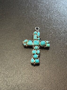 Turquoise Stone Cross Pendant Necklace 925 Silver